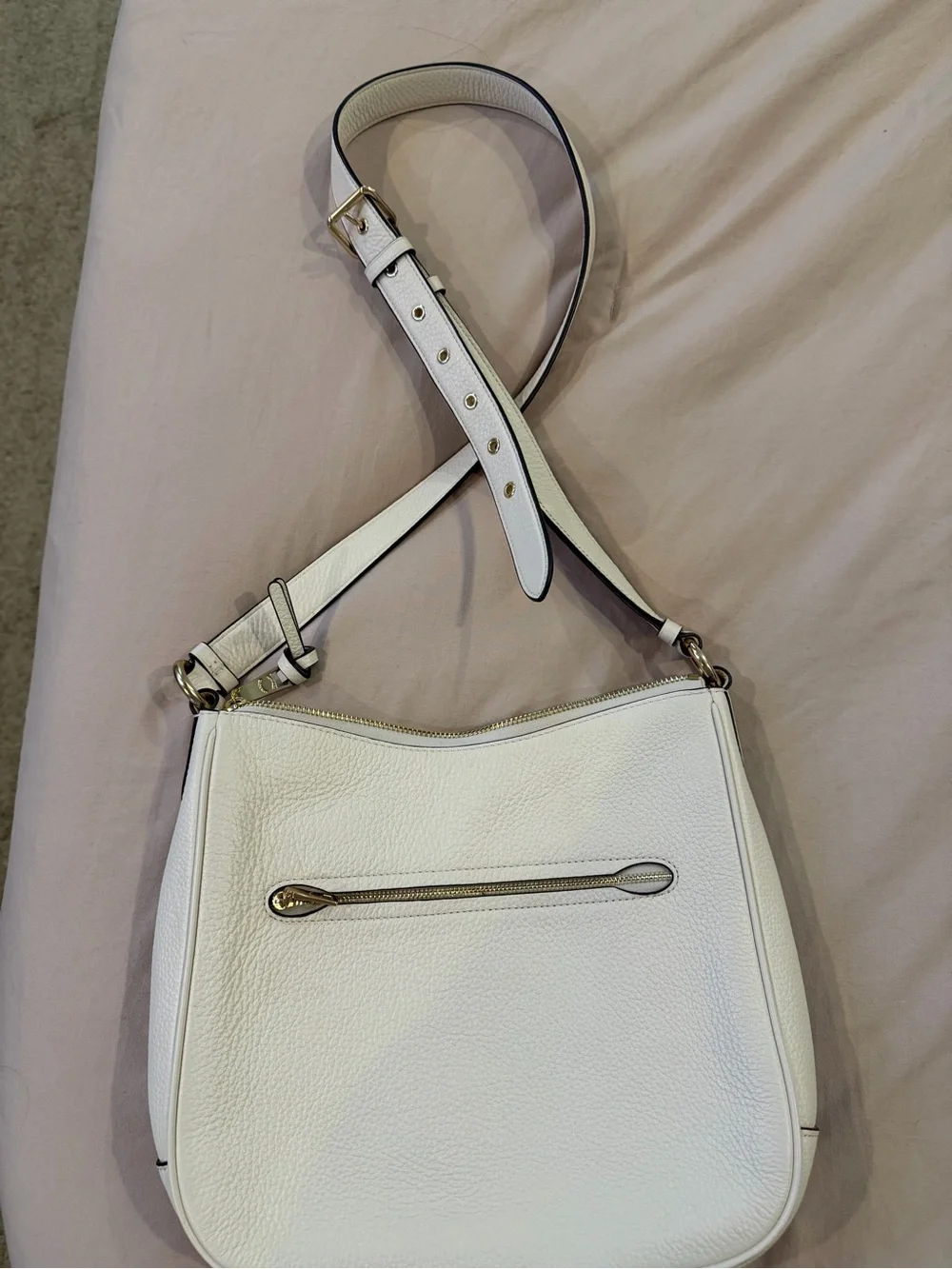 Coach White Pebbled Leather Hobo Shoulder Bag with Gold Hardware